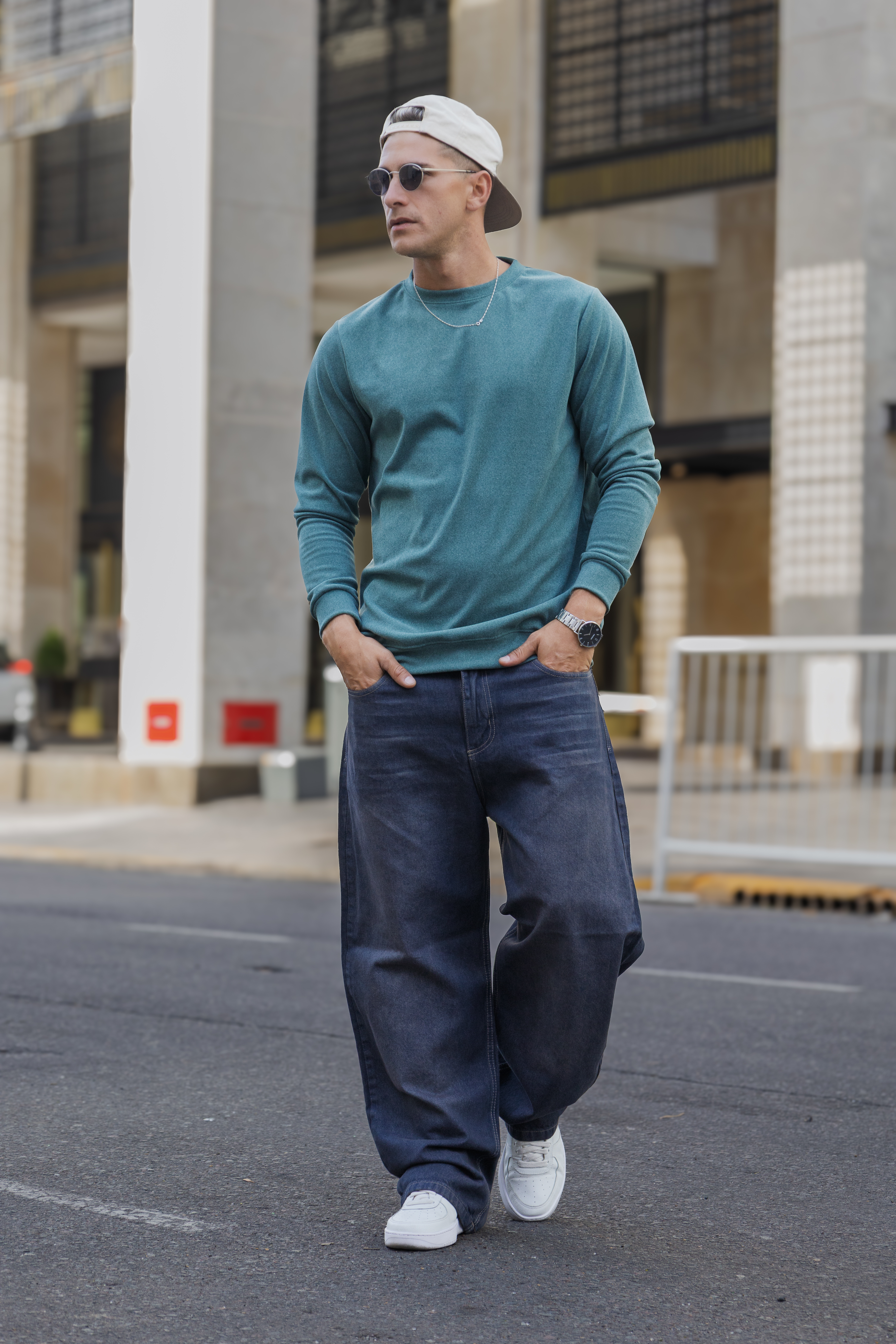 Baggy Azul Índigo Vintage Bordado Flame